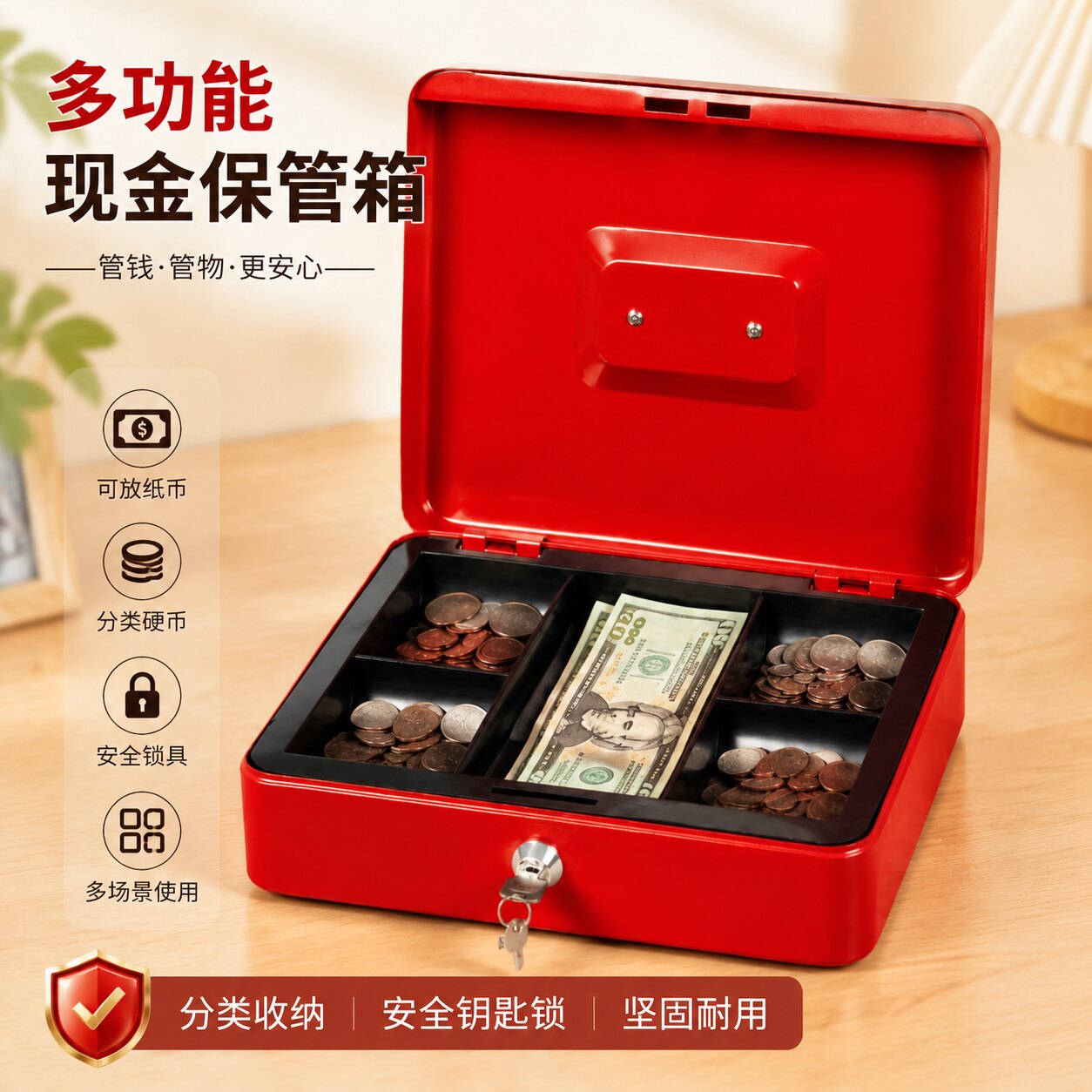 密码存钱罐票据箱纸硬币分类钥匙收银钱箱盒储蓄罐大收纳盒收款箱