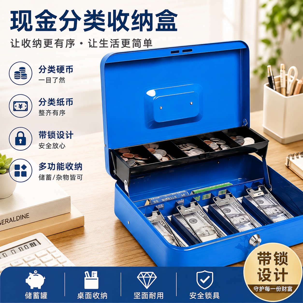 密码存钱罐大收纳盒纸硬币分类收款箱票据箱钥匙收银钱箱盒储蓄罐