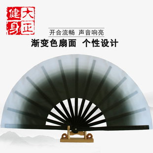 国风书简舞竹骨太极扇仿真丝水墨风渐变跳舞扇子功夫扇单面武术扇