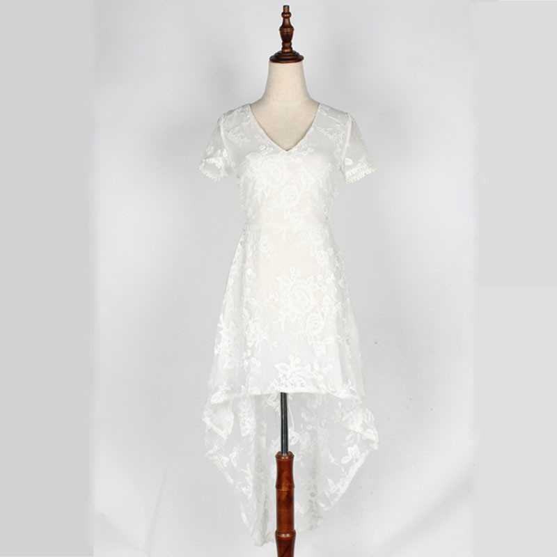 夏装2024新款气质显瘦超仙前短后长不规则蕾丝连衣裙女洋装