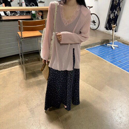 长袖韩系薄款拼接蕾丝女T恤