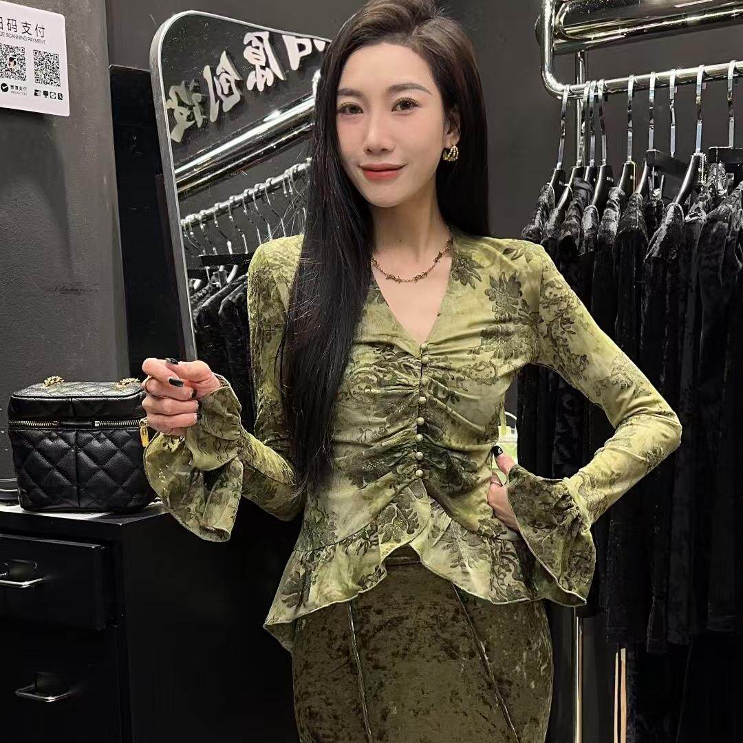 长袖上衣印花时尚修身套头