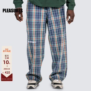 全棉休闲长裤 PLEASURES 百搭复古高街格纹格子设计垂感宽松直筒裤