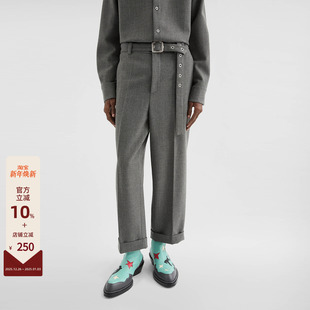 开织羊毛多孔铆钉腰带直筒长裤 JIL 男士 25FW SANDER