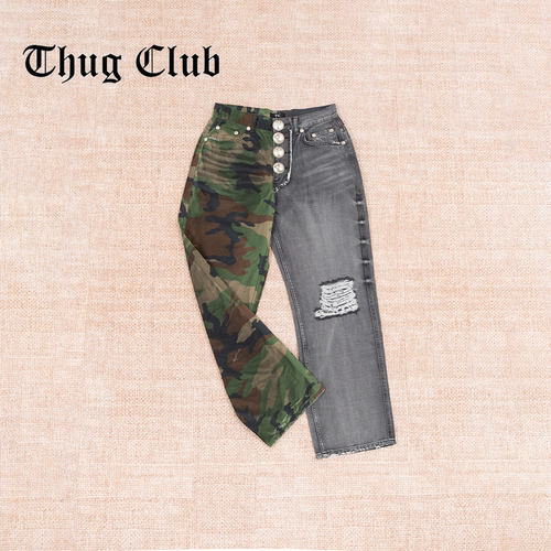 THUGCLUB做旧迷彩牛仔裤