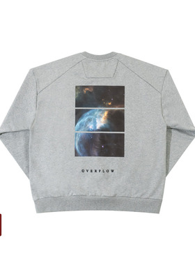 OVERFLOW 秋季百搭潮流宇宙印花刺绣logo设计落肩套头圆领卫衣