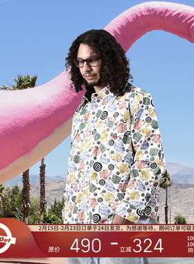 ROUND TWO 秋季男士满印趣味波纹印花设计街头复古风长袖衬衫衬衣