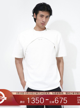 Heliot emil 夏百搭logo印花设计感分层针织圆领短袖T恤男女同款