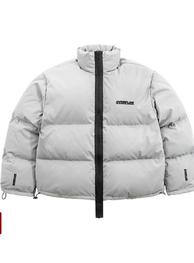 OVERFLOW 冬季简约刺绣logo设计抽绳短款百搭个性立领棉服