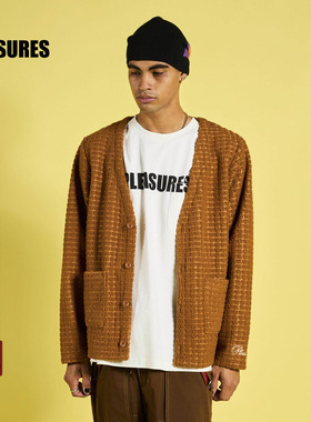PLEASURES  袖口logo刺绣V领纽扣开衫毛衣男女同款宽松垂坠外套