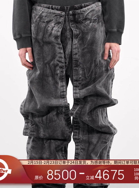 Y/PROJECT  百搭设计感牛仔裤双层拼接贴布水洗直筒褶皱长裤