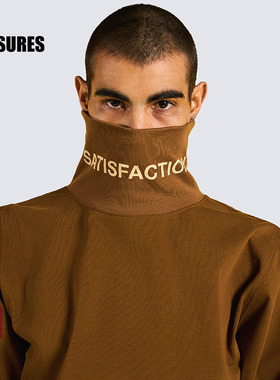 PLEASURES  翻折标语印花高领长袖T恤男女同款翻领全棉可打底多色