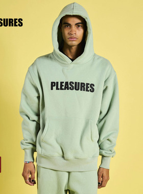 PLEASURES  基础字母logo印花连帽卫衣套头衫男女同款加绒帽衫