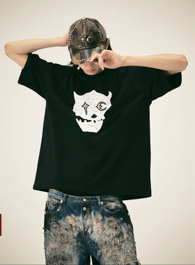 THUG CLUB 韩国先锋品牌 25FW 暗黑街头骷髅图案T恤