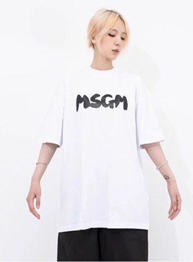 MSGM 夏季手绘字母印花LOGO设计日常纯棉圆领休闲T恤短袖男女同款