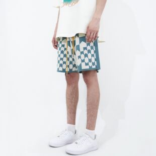 夏季 短裤 男士 高街复古休闲沙滩五分裤 棋盘格针织抽绳美式 Rhude