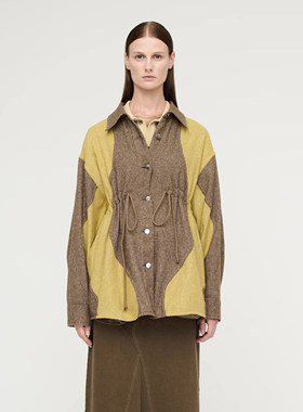 SONG FOR THE MUTE 双色拼接收腰褶皱解构衬衫无性别夹克