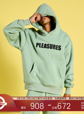 PLEASURES  基础字母logo印花连帽卫衣套头衫男女同款加绒帽衫