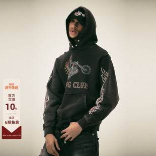 做旧龙纹摩托车连帽衫 THUG 25FW 韩国先锋品牌 CLUB