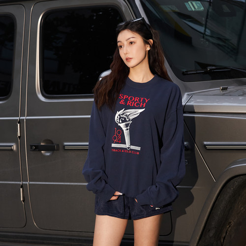 Sporty & Rich OLYMPICS复古捞钱运动火炬印花设计套头圆领卫衣