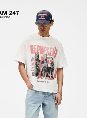 【new vintage】REPRESENT 26SS 西部杜宾犬印花做旧短袖圆领T恤