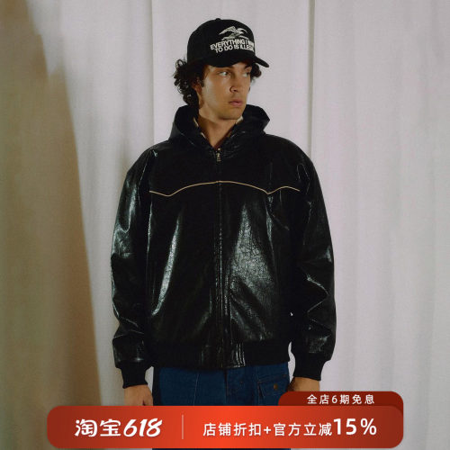PLEASURES型革宽松连帽夹克外套