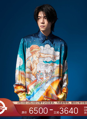 Casablanca  意产 法国 玫瑰玻璃传递火炬图案设计丝质长袖衬衫