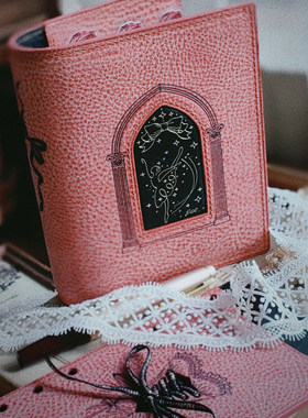QY高定芭蕾真皮MBOX WAX 雾蜡皮粉色拼黑烫黑手帐本活页手帐A6789