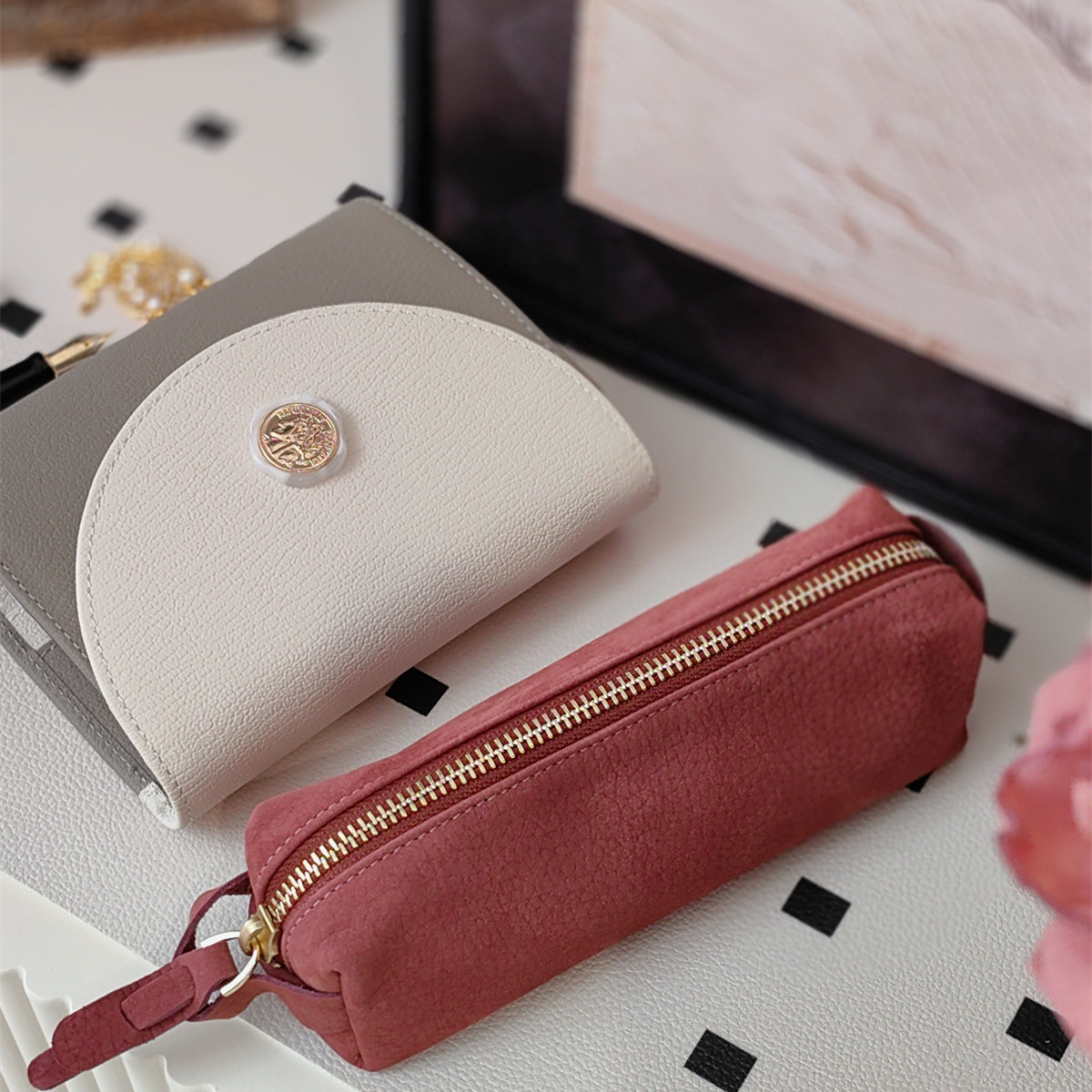 QY【干枯玫瑰】真皮磨砂手帐本CP大容量笔袋5孔卡包手帐搭配