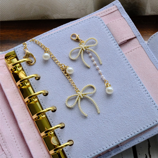 原创QY珍珠蝴蝶结洛丽塔手帐挂件珠链装饰摆拍链条TN装饰链