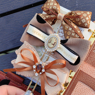 QY手工卡梅奥奶茶色系蝴蝶结丝带手帐别针装饰书签INS欧美风活页