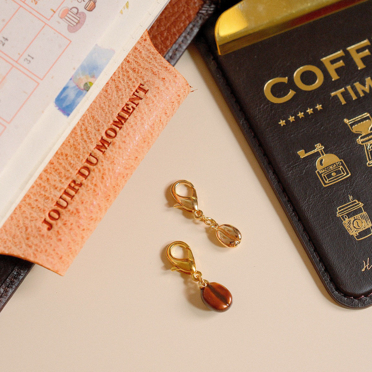 1比1滴釉咖啡豆TN手帐挂件手工手帐挂件装饰书签INS风欧美风活