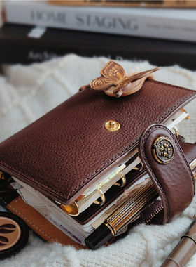 原创高定公主日记A8M5A7A6双环mbox植鞣牛皮手工复古活页手帐定制