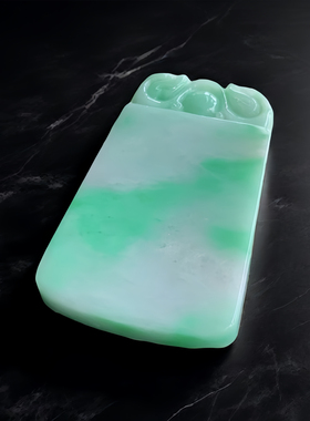 缅甸天然A货翡翠吊坠38.89老坑浅阳绿平安无事牌白底青龙牌玉挂件