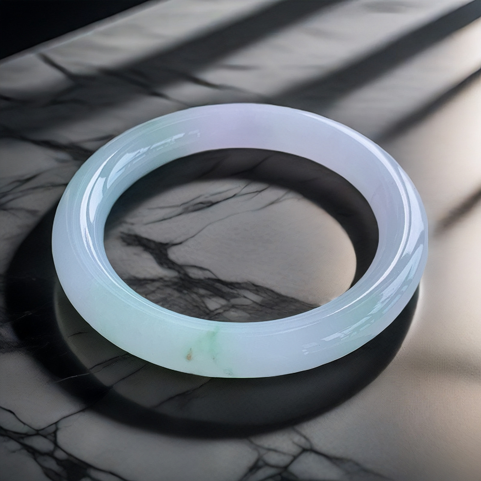 59圈缅甸天然A货翡翠手镯63.6冰种飘花福镯时尚淡紫色三彩玉镯子