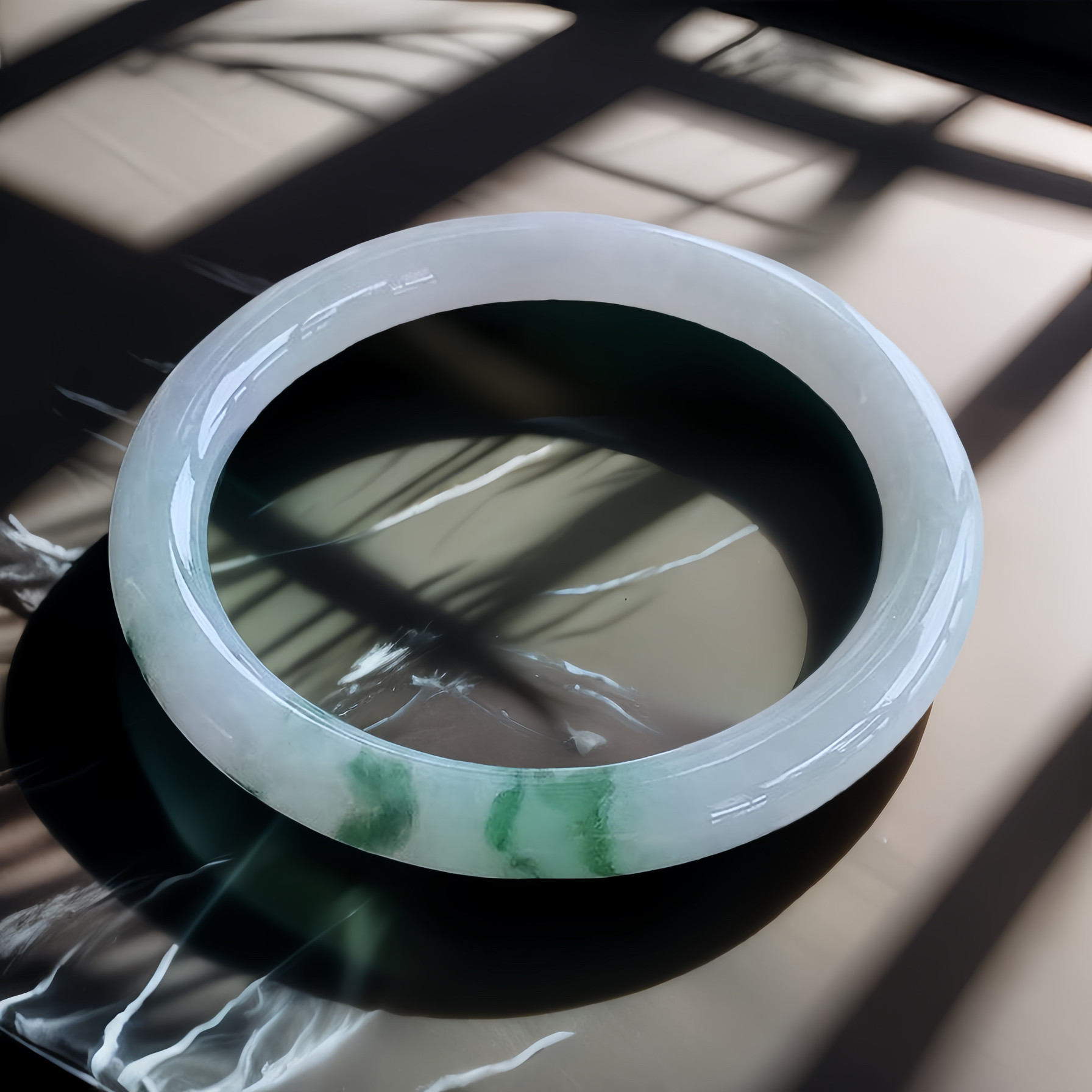 天然翡翠玉镯53圈rww缅甸细条手镯冰润飘花翡翠手镯保真a货叮当镯