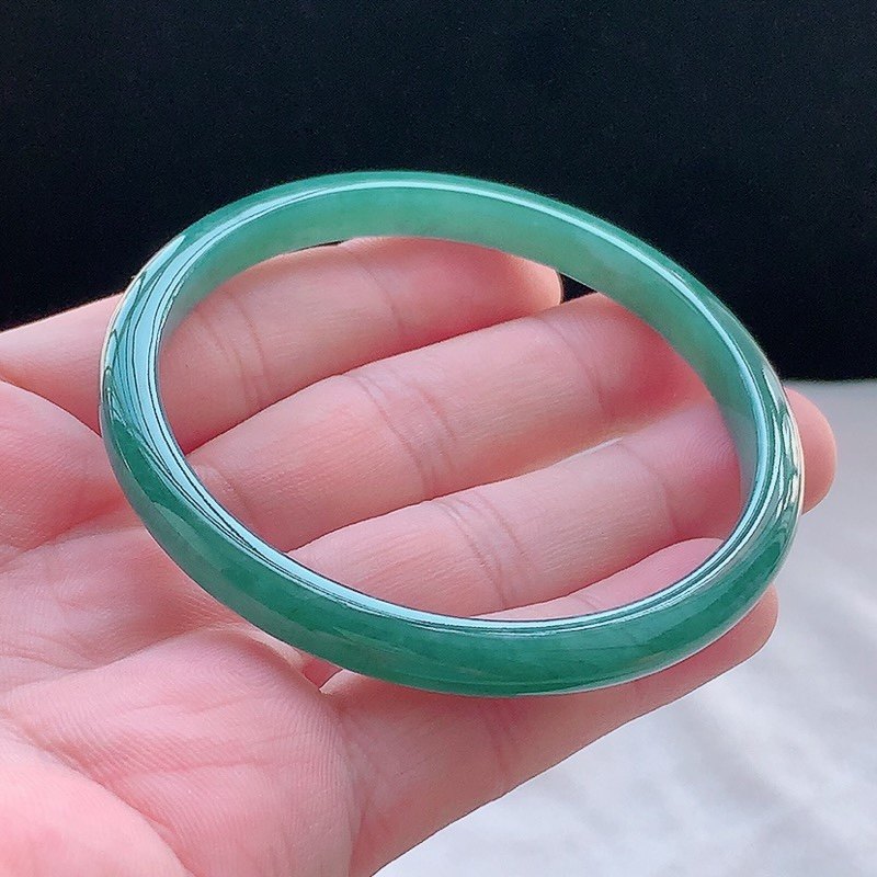 天然翡翠手镯60大圈口etot冰糯种蓝水翡翠手镯女款玉镯珠宝首饰
