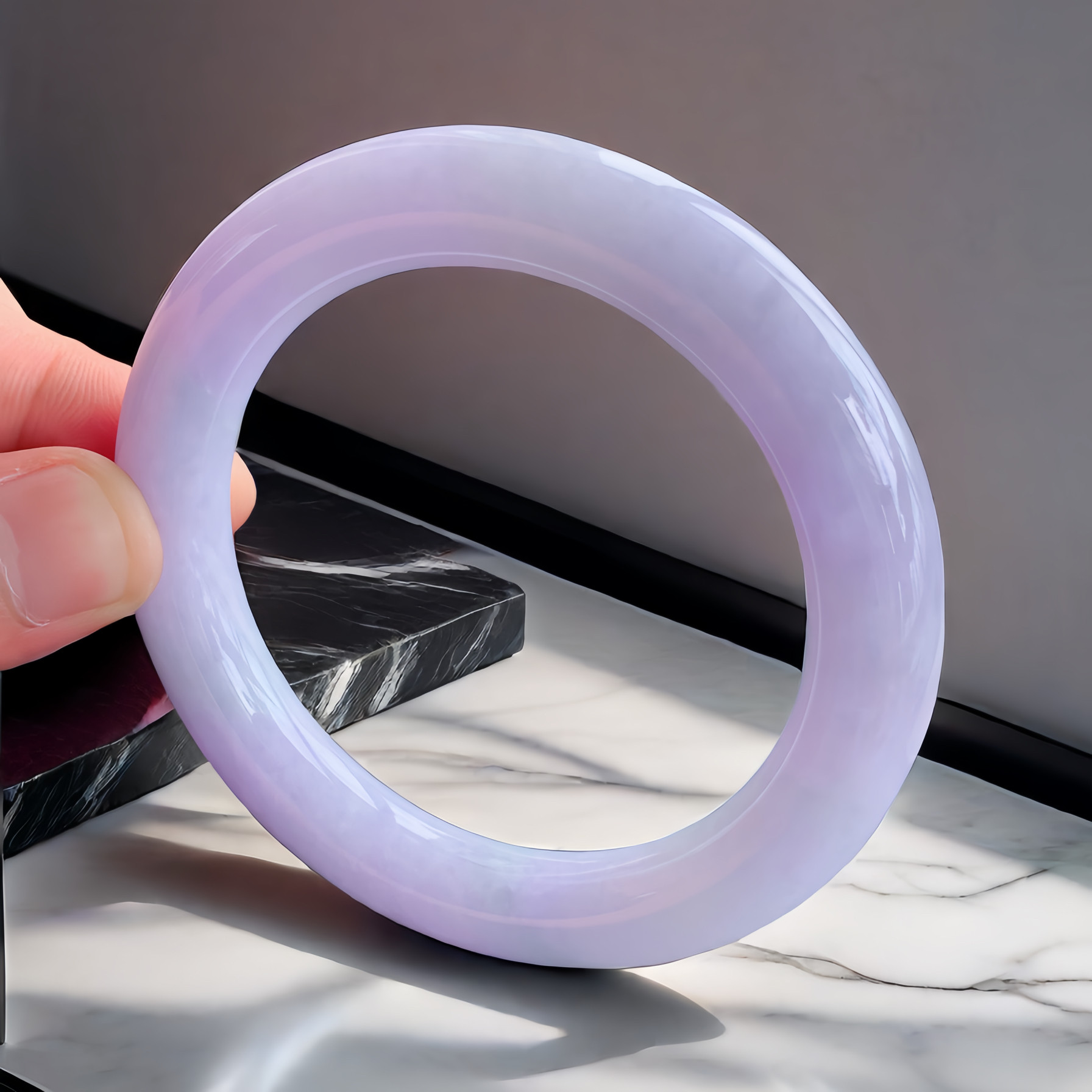 62圈缅甸天然A货紫罗兰翡翠手镯83.5妈妈玉镯子时尚简约冰糯圆镯