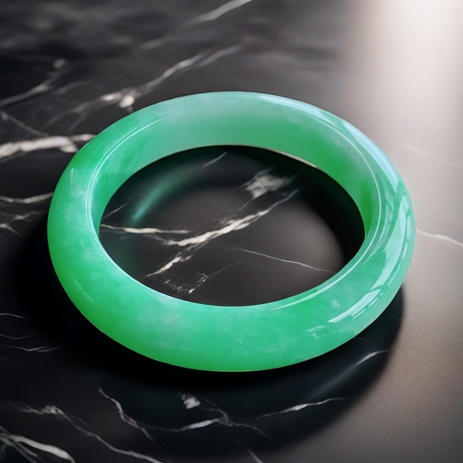 59圈缅甸天然a货翡翠手镯750高货玉手镯浅阳绿色平安镯正圈玉镯子