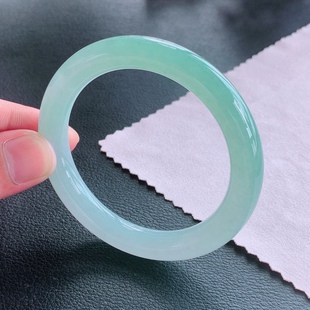 57圈天然翡翠手镯55.6缅甸冰种半山半水圆镯高级鉴定女玉镯子估价