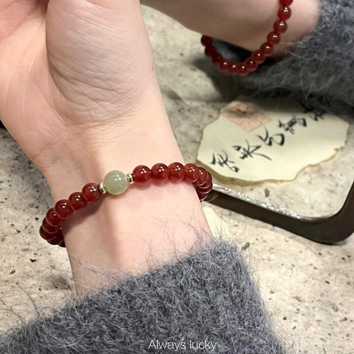 红红火火天然水晶珠串红玛瑙手链