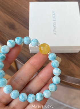 奶蓝色玉化天然海纹石拉力玛手串