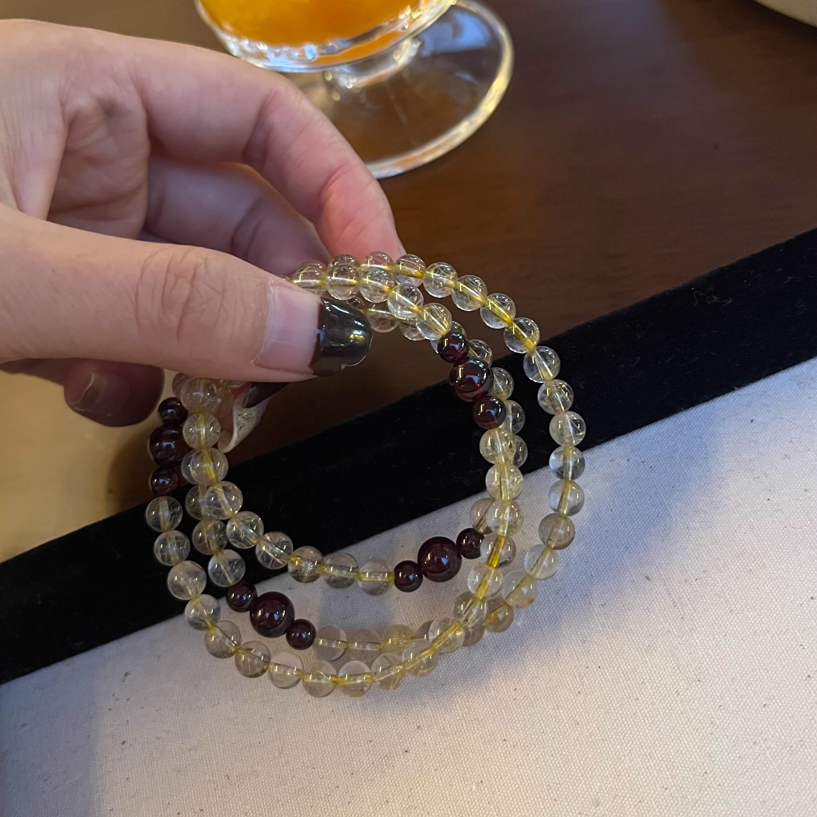 「金发晶」天然巴西金钛晶黄水晶石榴石小众设计招财多圈手串手链