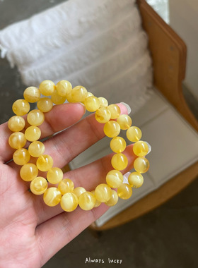 天然蜜蜡琥珀手串白花鸡油黄手链