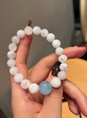 天然蕾丝雪花幽灵海蓝宝仙女手链