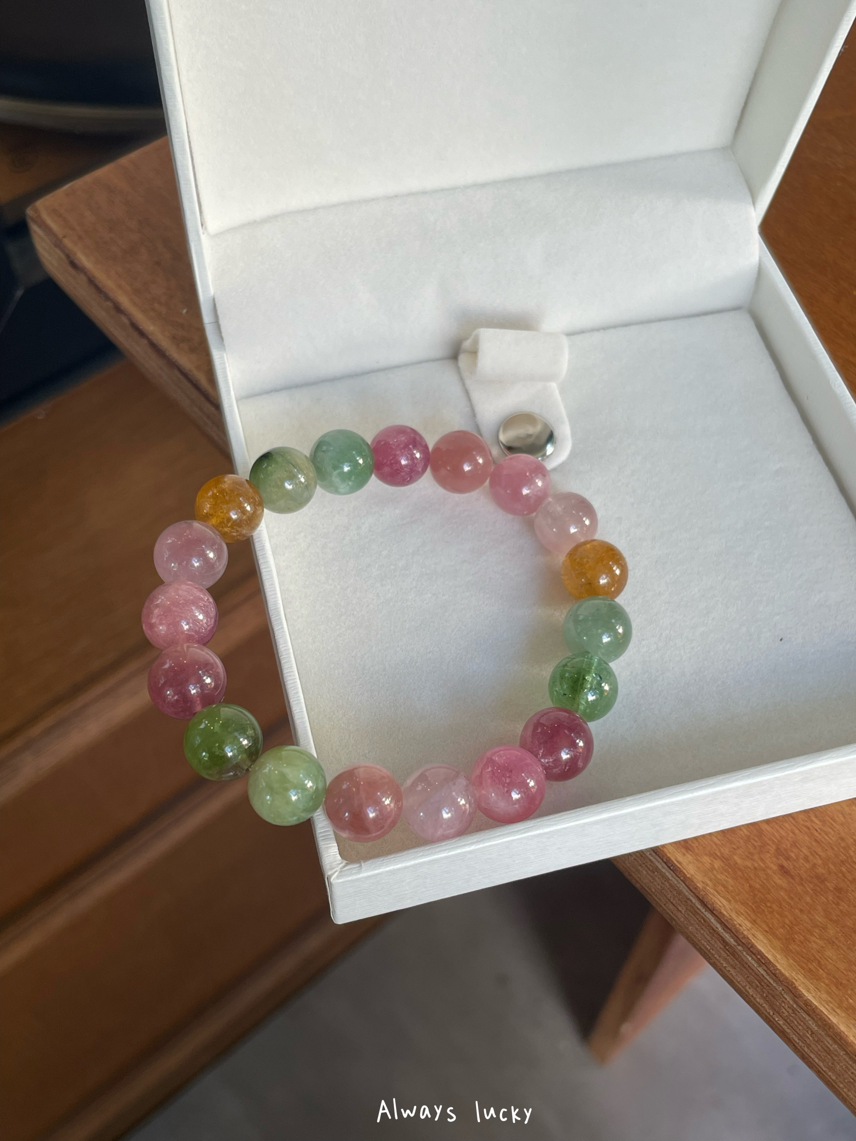 老矿西瓜碧玺。精品！色彩艳丽糖果色双色天然水晶彩宝手串手链女