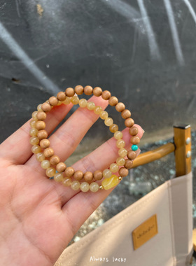 天然印度迈索尔老山檀佛珠手链女