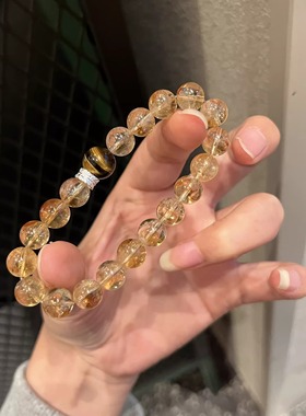 天然黄阿塞黄虎眼招财水晶手串女