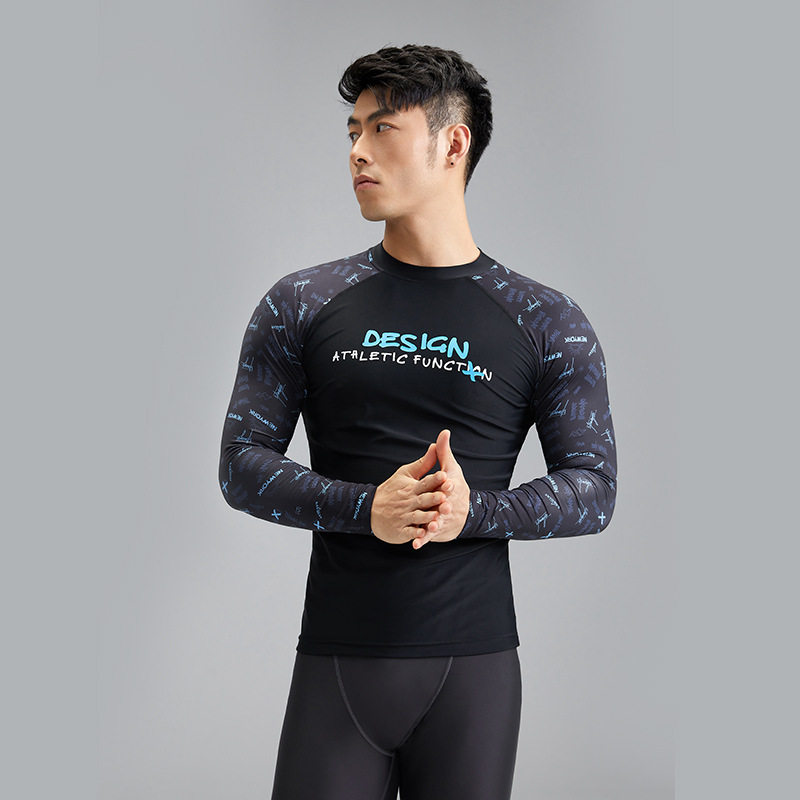 正品新款分体泳衣长袖套装沙滩防晒男式游泳竞速衣冲浪服男款