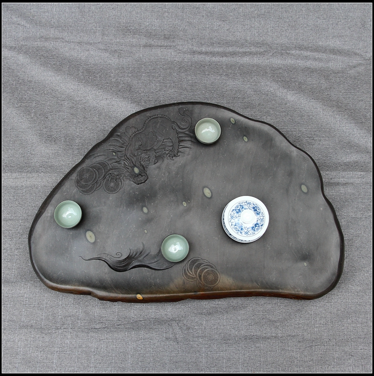 端石梅花坑招财进宝茶盘收藏珍品肇庆端砚清云居砚艺办公室摆件